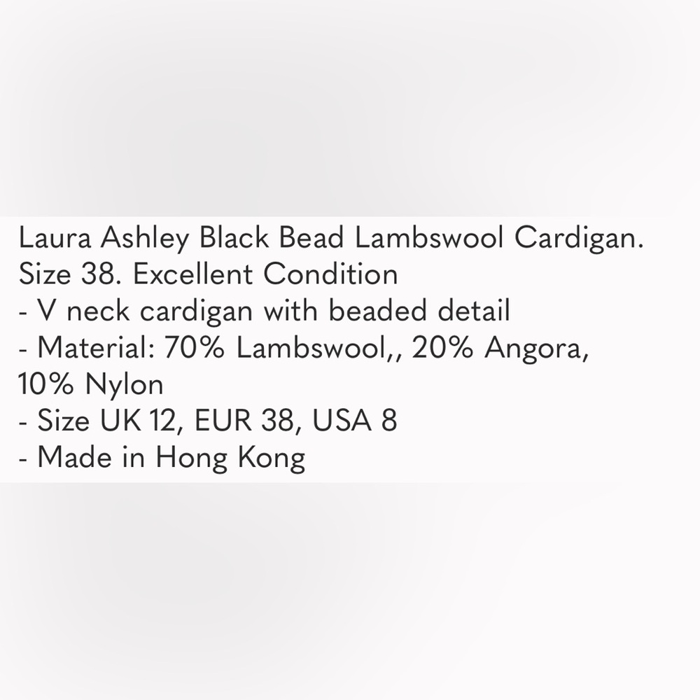 Laura Ashley Black Bead Lambswool Cardigan Size 38 - Picture 7 of 7